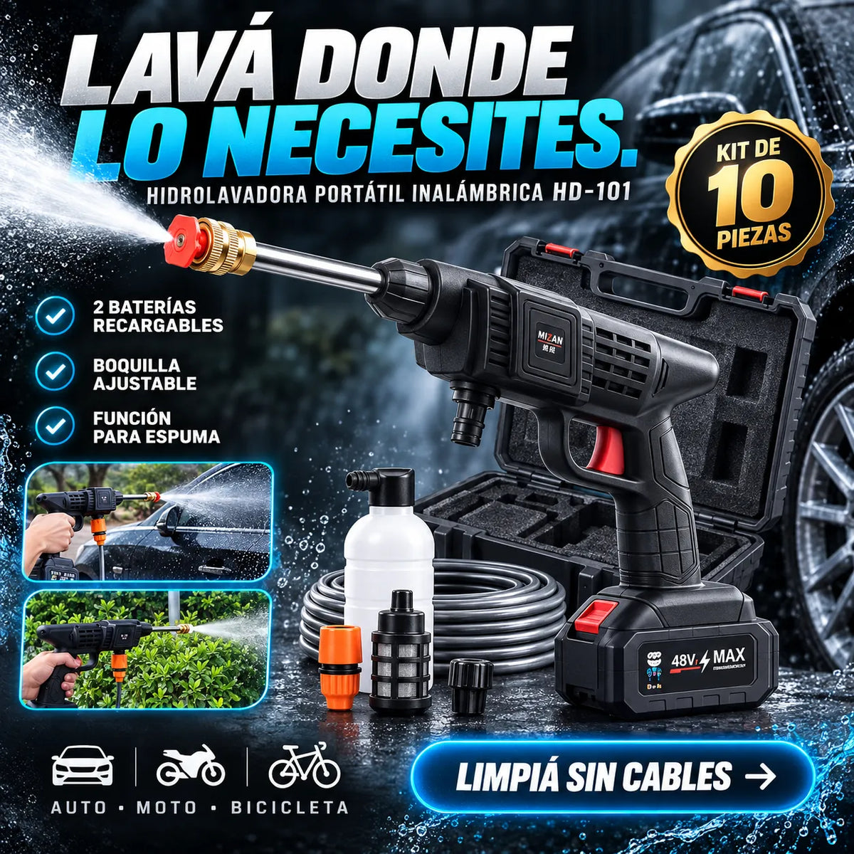 Hidrolavadora Portátil Inalámbrica