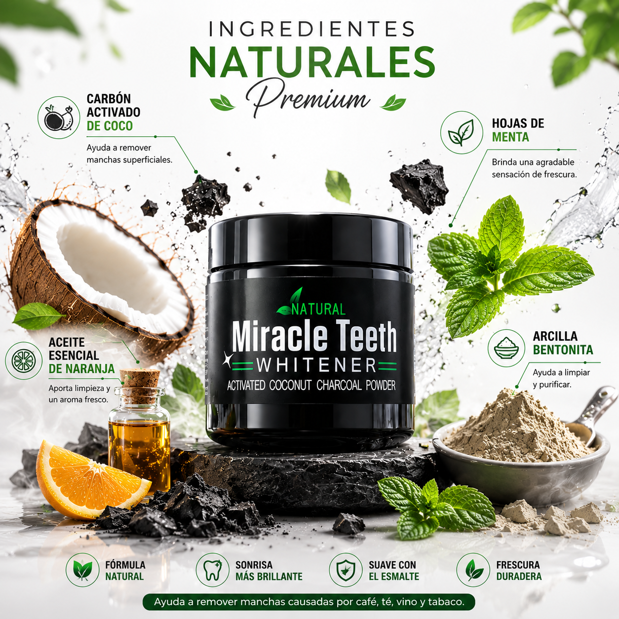 Polvo Blanqueador Dental Natural - Miracle Teeth
