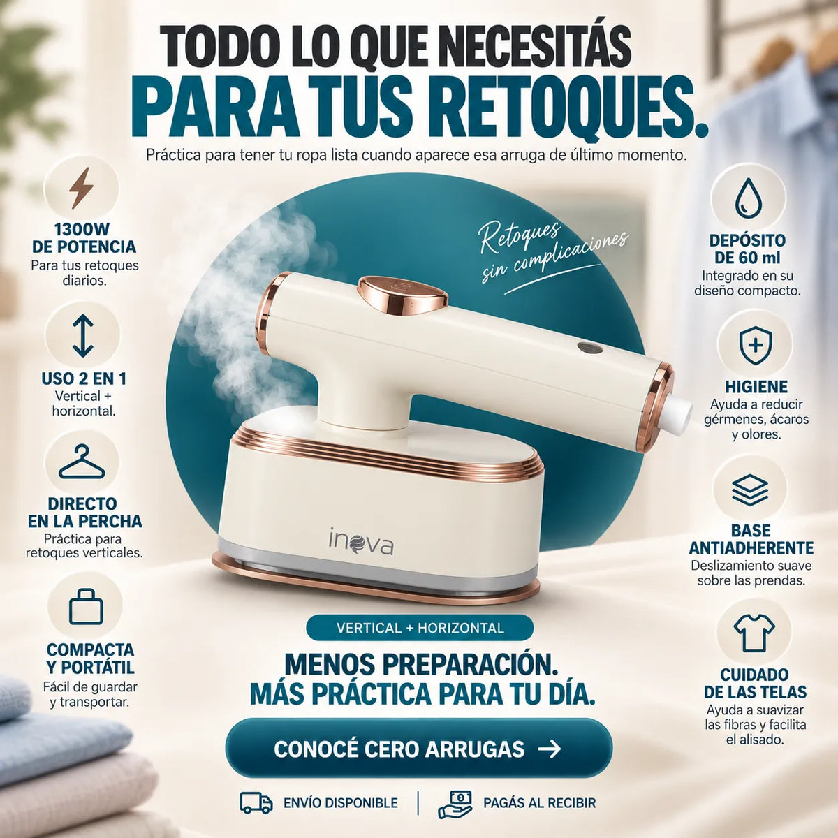 Plancha a Vapor Cero Arrugas - Inova