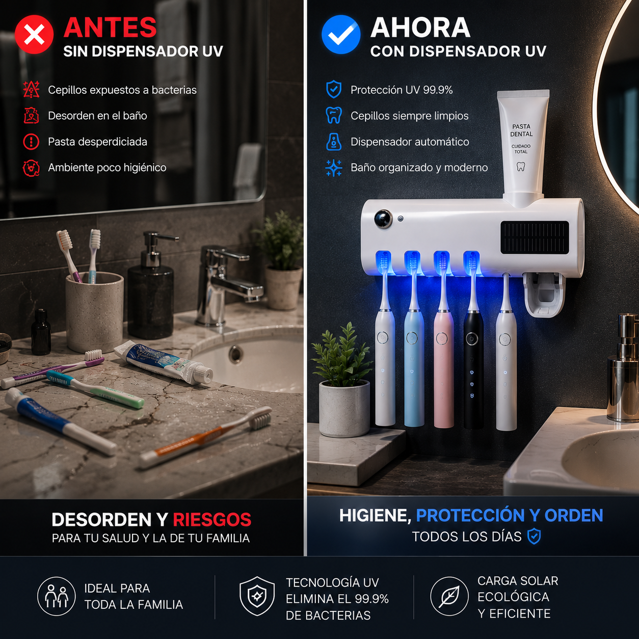 Dispensador de Pasta Dental con Esterilización UV