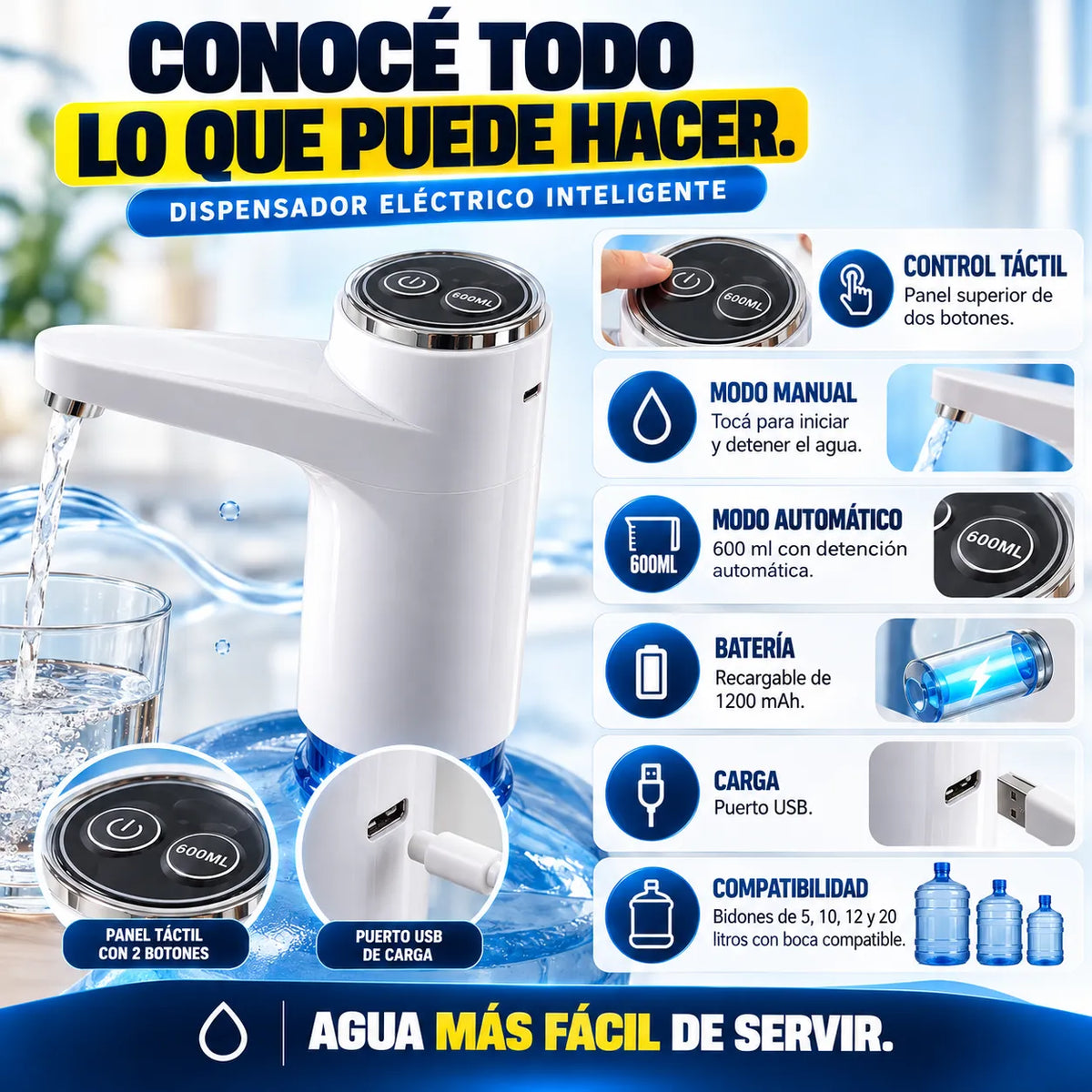 Dispensador Eléctrico inteligente para Agua - Water Pump